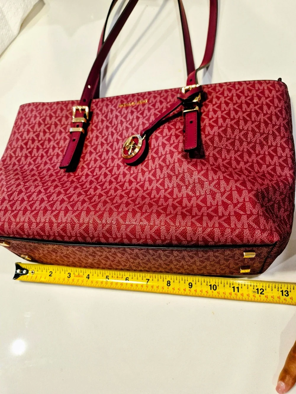 Michael Kors Pink/Red Signature MK Tote with Gold Hardware